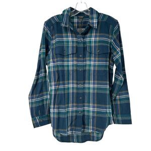 Eddie Bauer Freemont Flannel Womens Size S Green Plaid Long Sleeve Outdoor Top